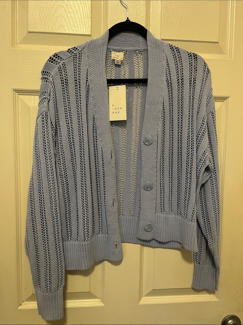 a new day Light Blue Open-Weave Button-Up Cardigan M